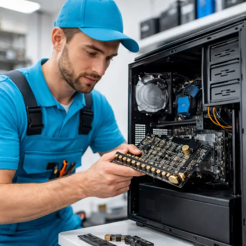 Мастер устанавливает звуковую карту на ПК в Туле